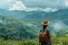 活力女生背影户外旅行
