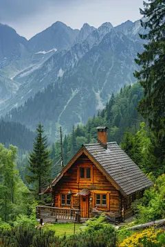 幽静的林中小屋图片