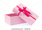 Pink gift box with ribbon isolated on white background. 