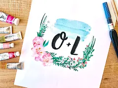 A fun monogram painted as an example of Minted's custom design offerings.