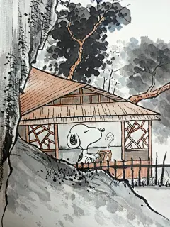 史努比抚琴执意图国画_1_手绘先生冯园JASON_来自小红书网页版