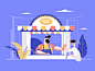 Man buying ice-cream in kiosk kit8 flat vector illustration character money guy seller kiosk cream ice buying man