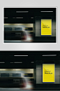 白色边框黑色字体黄色挂壁式宣传海报广告牌场景样机