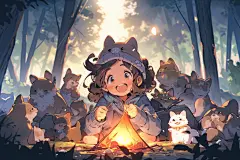 笑脸小孩节假日孩子儿童露营插画图片