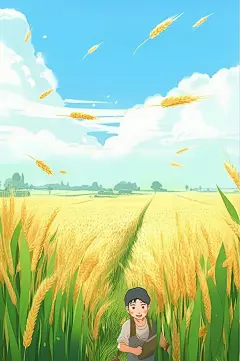 AI数字艺术金黄色稻田二十四节气小满插画