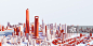 3D中国红上海浦东城市风景插图图片素材