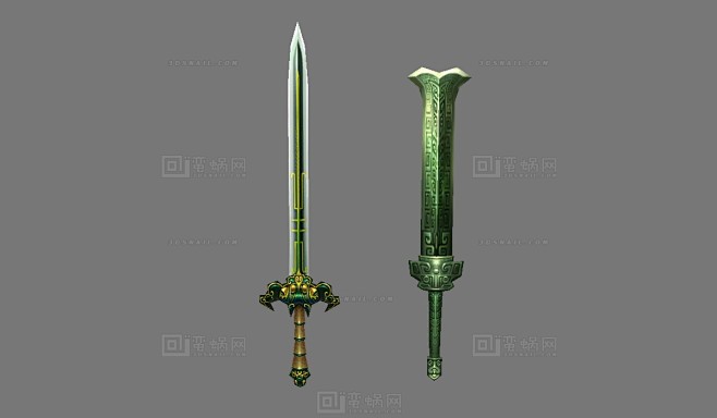 两把青铜器 青铜剑 鱼肠剑 - 综合模型...