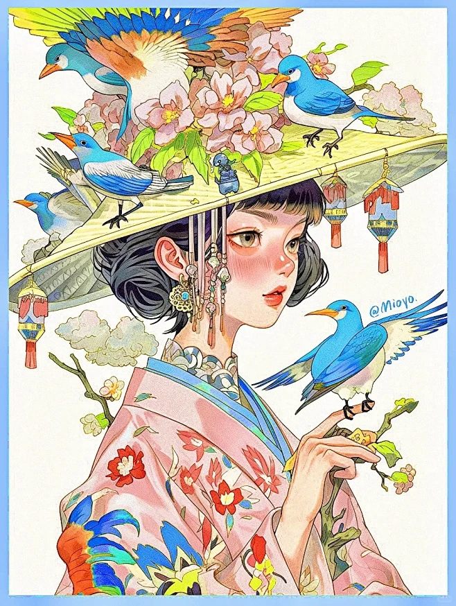 mi家花鸟|国潮&国风插画|传统服饰