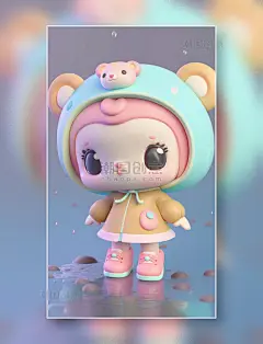 3D立体泡泡玛特风格可爱小熊拟人玩偶