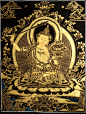 尼泊尔喇嘛纯手绘唐卡 黑金 文殊菩萨画像