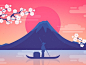 Japanese illustration flat japanese silhouette landscape asian illustration japan