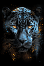 pdsy a picture of a black leopard with blue eyes in the style o 