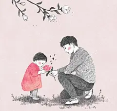 超暖心的父女插画，爸爸永远是女儿最有力的保护伞 ​#手绘作品#（转）via @手绘手账素材