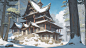 00300-4234729334-winter forest background, architectural style of shang dynasty, ancient Chinese architecture, firecore, concept art, Asian style