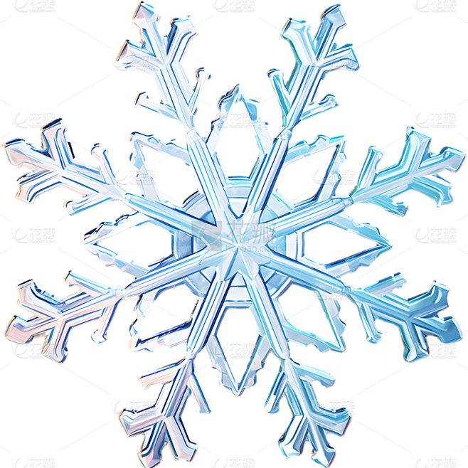 冬季冬天通用3D立体蓝色金属感雪花元素贴...