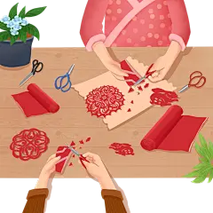 手绘-手工课场景教育培训贴纸-剪纸