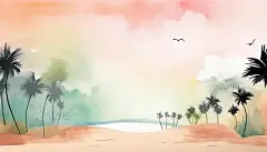 简单的水彩背景沙滩天堂主题