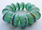 13 Beautiful Ancient Translucent Matte Mint Green Lampworked Beads with Fine Silver and Ename