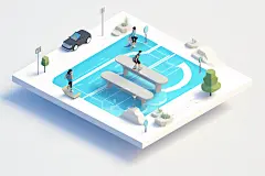 扁平风体育场微缩沙盘运动插画