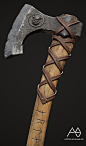 Viking Axe, Artem Mykhailov : A personal project.
7.5k tris, 4096x2048 single texture set.
Rendered in Marmoset Toolbag 4, using new Ray tracing feature.