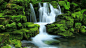 ID-947099-高清晰绿色苔藓岩石下的瀑布壁纸高清大图