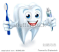 A cartoon cute tooth dental dentists mascot character holding a toothbrush and toothpaste