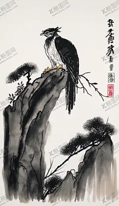 国画山鹰图 【酷图网】国画,奇石,山崖,山鹰,老鹰,水墨画,苍松,鹰,鸟,中国风,高清壁纸,手机壁纸,PNG,