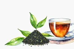 清新手绘甜美珍贵的茶叶图片插画