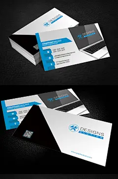 蓝色电脑维修名片设计模板