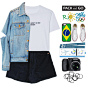 A fashion look from August 2016 featuring jersey shirt, jean jacket and denim shorts. Browse and shop related looks.