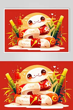 AI数字艺术国潮蛇年新年插画