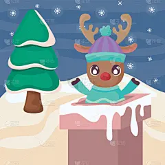 烟囱,冬天,可爱的,传统,请柬,事件,霜,雪,驯鹿,进入