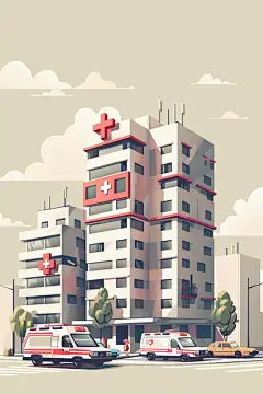医院建筑插图绘画