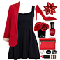 A fashion look from December 2014 featuring black dress, red jacket and red pumps. Browse and shop related looks.