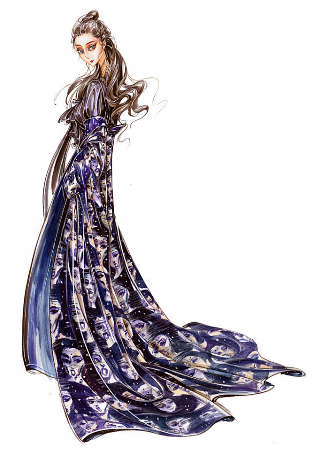 范冰冰时尚服装手绘插画作者白桃君