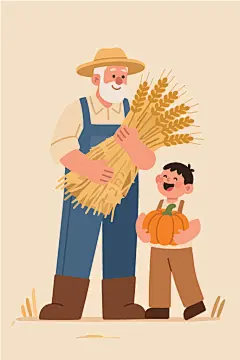 卡通农民丰收插画