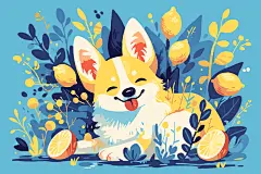 手绘狗狗动植物插图插画