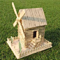 热卖！田园小屋 风车可动 四联木艺3D立体仿真DIY拼图玩具模型