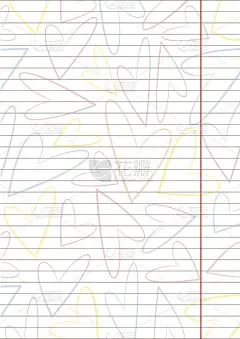 矢量空白的信件或贺卡。笔记本纸，白色的心形和线条。A4格式大小。