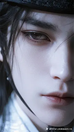 jimeng-2025-08-16-2495-古风，古风插画，面部特写，五官刻画，面部聚焦，一个冷白皮锦衣卫，妖孽般的容颜，线