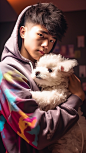 123123_42463_A_boy_holding_a_bichon_frise_airbrush_art_style_vi_7af17f27-e0df-4778-b72d-b2ff1310b2f5