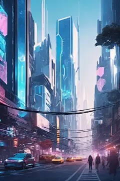 高楼未来科技赛博朋克风都市城市插画图片