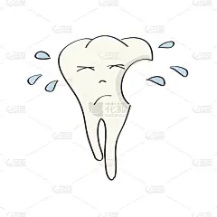 悲伤，不高兴和哭泣不健康的牙齿与缺陷-原始手绘插图
