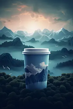 国潮山川创意奶茶杯杯子图片模型