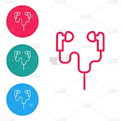 Red line Air headphones icon icon isolated on whit