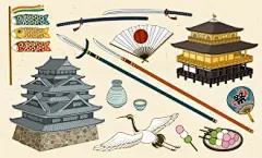 古风建筑特色民族饰品日本民俗插画