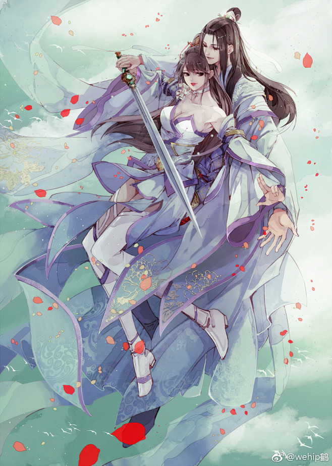 78wehip鹤作品古风情侣手绘才子佳人古装俊男美女插画漫画