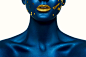 Beauty Alien Halloween Makeup : Beauty fashion Model with blue Skin and gold Lips