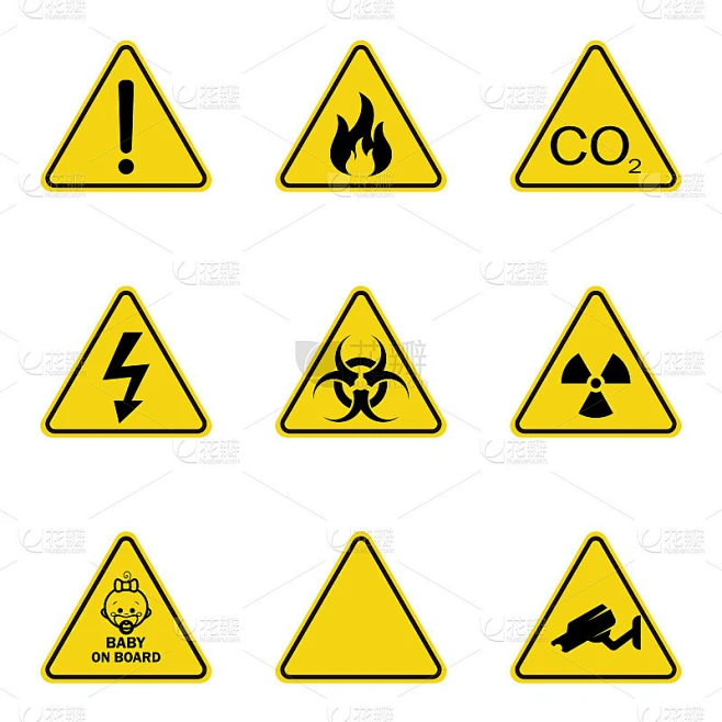 一组三角形警告标志。警告roadsign图标。Danger-warning-attention迹象。素材-花瓣网