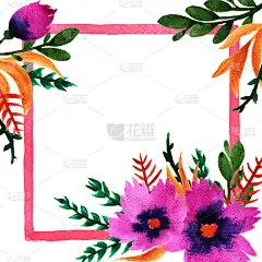 水彩紫罗兰花框架。手绘花卉卡片模板